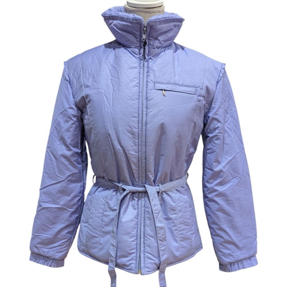 VTG Robbe Skiwear USA Ladies S Ski & Snow Jacket Purple Tie Waist Ruffle Trim